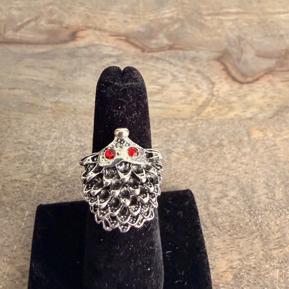 Evil Hedgehog Silver Tone Textured Open Ring - Size 7